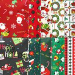 Naler Christmas Fabric, 19.7 x 19.7 Inch Cotton Fabric for Sewing Squares Bundle Multi-Color Patchwork Fat Pre-Cut Santa Claus Fabric for Christmas DIY Quilting Wrapping, 10 Sheets