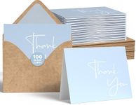 VNS Creations 100 pack Thank You Cards with Envelopes & Stickers - Classy 4x6 Blank Thank You Cards Bulk Box Set - Large Thank You Notes for Wedding, Small Business, Baby & Bridal Shower (Light Blue)