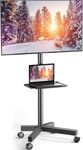 Mobile TV Cart with Wheels for 23-60 Inch LCD LED Plasma Flat Screen TVs - Height Adjustable Shelf Stand Holds up to 55lbs - Movable Monitor Holder with Tray Max VESA 400x400mm