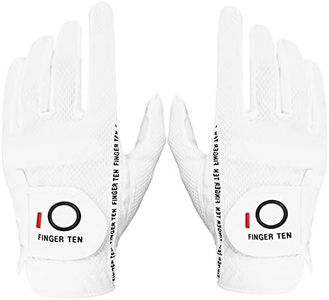 FINGER TEN Men's Golf Gloves Rain Grip Both Hands Pair Left Right Hand, Hot Wet Weather No Sweat Black Gray White Blue Fit Size Small Medium Large XL 2XL 3XL (White, Large)