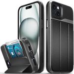 VENA vCommute Wallet Case for Apple iPhone 15 Plus/iPhone 14 Plus (6.7"), (Military Grade Drop Protection) Flip Leather Cover Card Slot Holder with Kickstand [Lens Cutout] - Space Gray/Black