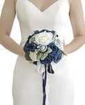 Lookein 7 Inch Wedding Bouquet for Bride Flower Bouquet for Bridesmaid Artificial Flowers Bouquet Bridesmaid Bouquet Bridal Bouquet Tossing Bouquet for Wedding Ceremony Bridal Shower, Classic Navy Blue