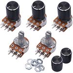 Taiss / 5pcs 5K Ohm 6 Pins Split Shaft Rotary Linear Dual Taper Audio B Type Potentiometer, Volume Control Potentiometer B5K + 5pcs Knob (Black )