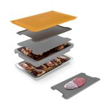 PREP ‘N Serve Premium Set™ - Plastic Container with Lid for Marinades, Stainless Steel Serving Tray, Aluminum Defrosting Tray, and a Plastic Cutting Board - The Ultimate BBQ Food Prep Utensil Set