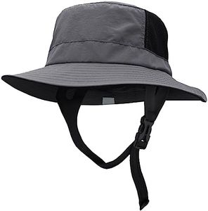 Seektop Surf Bucket Hat with UPF 50+ UV Protection, Wide Brim Sun Hat with Adjustable Chin Strap for Surfing, Water Sports, Dark Gray, One Size