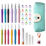 HASTHIP® Crochet Hooks Set, RealPlus 40 Pcs Full Size Crochet Set, Ergonomic Soft Grip Rubber Handles, Crochet Kits for Beginners Adults, Sister Gift, Crochet Hooks with Case (Green)