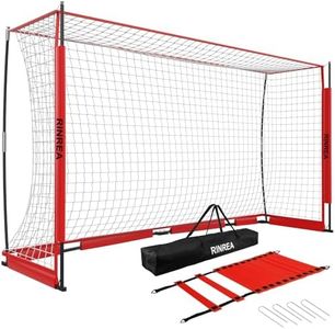 RINREA Portable Soccer Goal 12x6Ft, Collapsible Soccer Goal Net Metal Base, Quick Setup Soccer Training Equipment with 1 Carry Bag, 1 Agility Ladder, 4 Ground Nails (Red)