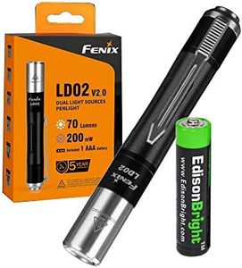 Fenix LD02 V2.0 70 Lumen Neutral White/UV Pen-Type LED Flashlight Bundle with AAA EdisonBright Battery