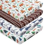 REZIPO 4 Pack N Play Sheets Woodland Forest Animals Wood Tree Neutral Unisex Fitted Baby N Play Sheets Set for Standard Pack and Plays and Mini Cribs for Baby Boys or Girls