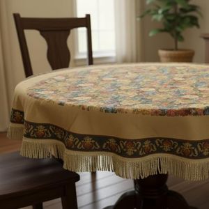 Tache 59 Inch Round Country Rustic Floral Woven Morning Awakening Tapestry Tablecloth