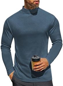 Ekouaer Men's Mock Turtleneck Long Sleeve Turtle Neck Shirts Lightweight Undershirt Thermal Pullover Sweater Blue Small