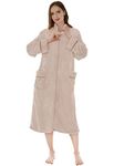 PAVILIA Womens Housecoat Zip Robe, Fleece Zip Up Front Robe Bathrobe, Plush Warm Zipper House Coat Lounger with Pockets, Long, Purple, Small-Medium