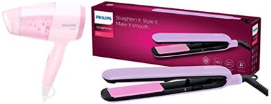 PHILIPS BHS393/40 Straightener with SilkProtect Technology, Lavender & Philips Hair Dryer Bhc017/00 Thermoprotect 1200 Watts with Air Concentrator + Diffuser Attachment, Pink - Hair Care Combo
