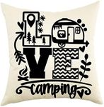 Ogiselestyle Love Camping Throw Pillow Cover, 18 x 18 Inch Summer Camping Trailer Cushion Case Decoration for Sofa Couch