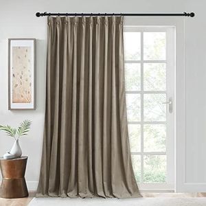 StangH Camel Beige Curtains Velvet - Pinch Pleated Room Darkening Thermal Insulated Drapes for Sliding Door, Extra Wide Luxury Home Decoration for Bedroom, W62 x L84, 1 Panel