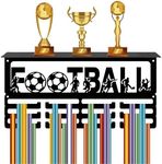 CREATCABIN Football Medal Holder Soccer Medal Hanger Display Sports Race Competition Awards Ribbons Organizer Metal Rack Trophy Shelf Frame for Hanging 70+ Medals Runners Players Gifts 15.7 x 7.9Inch