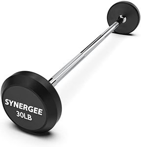 Synergee Fixed 30LB Barbell - Pre Weighted Straight Steel Bar with Rubber Weights - Fixed Weight