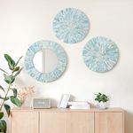 Natural Mother of Pearl Mirror Wall Decor for Living Room, 3PCS Handmade Coastal Wall Plates Art Bedroom Bathroom Decoration, Ocean Beach Wall Hanging Sculptures Decor for Home Office Holiday Hotel