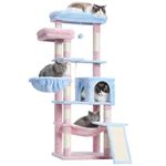 Hey-brother Cat Tree with Scratching Post, 57 inch Cat Tower for Indoor Cats, Cat Condo with Two Large Platforms, Hammock and Big Scratch Board, Blue and Pink MPJ051BP