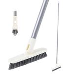 Grout Scrub Brush with Long Handle, Swivel Grout & Corner Cleaning Brush for Tile Floors, Stiff V-Shaped Bristle Grout Cleaner Brush for Grout Line, Deep Grooves, Walk in Shower, Bathroom and Kitchen