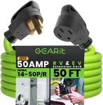 GearIT 50-Amp Extension Cord for RV and EV (50 Feet) 4-Prong 250-Volt, Tesla Model 3/S/X/Y, NEMA 14-50P to 14-50R 6/3, 8/1 STW AWG Gauge Outdoor Auto Power Cord