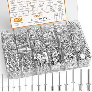 INCLY 1000PCS Aluminum Pop Rivets Assortment Kit, 14 Sizes Pop Rivets (3/32" 1/8" 5/32" 3/16" 1/4") with 5 Size 304 Stainless Steel Backup Washers, Assorted Blind Rivets for Metal with Storage Case