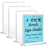 4 Pack Clear Acrylic Sign Holder 8.5 x 11 Inch,Vertical Double Side Transparent Plastic Sign Acrylic Paper Holder,Frame Flyer Menu Picture Document Holder Display Stand for Restaurant,Office,Store