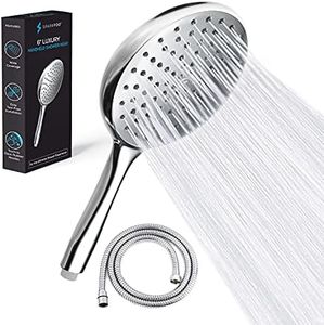 SparkPod High Pressure Handheld Shower Head with Hose - Large Face 6 Inch Rain Shower with Extra Long Hose 6 Feet - Luxury Design - 1 Min Installation (Chrome)