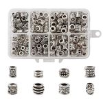 Craftdady 190Pcs Antique Silver Spacer Beads 8 Styles Tibetan Large Hole Column Tube Barrel Metal Charm Beads Hole: 4-5mm Fit European Charm Snake Chain Bracelet Jewelry Making