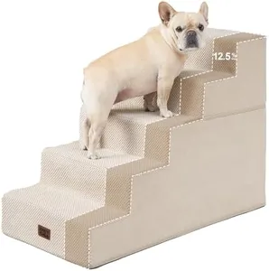 EHEYCIGA Dog Stairs for Bed 22.5" H, 5-Step Extra Wide Dog Steps, Beige