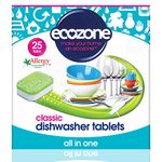 Ecozone Classic Dishwasher Tablets, Effective Cleaning Formula Cuts Through Grease & Grime, Natural Vegan & Non Toxic Tabs, Plant Based Plastic-Free, Leaves No Residue (Pack of 25 Capsules)