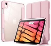 JETech Case for iPad Mini 6 (8.3-Inch 2021 Model) with Pencil Holder, Clear Transparent Back Shell Slim Stand Shockproof Tablet Cover, Auto Wake/Sleep (Pink)