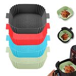 LYHOLKEER Silicone Air Fryer Liners,4pcs Reusable Liners Square,Food Safe Air Fryers Oven Accessories,replacement Of Flammable Parchment Liner Paper,Silicone Baking Tray Pots (Blue, Green, Grey, Red)