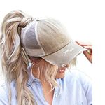 ProMindFun Womens Pony Hat High Ponytail Baseball Cap Girls Messy Bun Caps Camouflage Trucker Bad Hair Day Adjustable Dad Hat, 03-light Khaki, 7