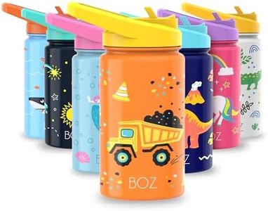 BOZ Gourde Isotherme Enfant avec Paille 414ML, Bouteille d'Eau Anti-fuite pour Boisson Chaude ou Froide, Inox à Double Paroi Isolante et Motif Anti-rayures Avec Poignée, Sans BPA (Construction)