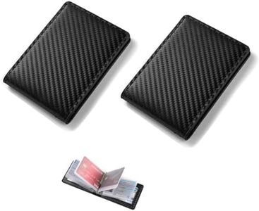 Sanlycyanova 2pack Credit Card ID Holder, Slim Leather RFID Blocking Debit Card Wallet - 6 Pages Leather Business Credit Card Holder Case Carbon Fiber Black