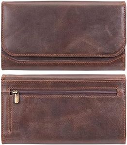 Moonster Portefeuille Femme en Cuir Pleine Fleur - Porte Monnaie Femme Porte Cartes avec Blocage RFID - 2 Fermetures à Zip, 3 Poches sans Rabat, Poche Transparente, 9 Fentes pour Cartes