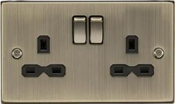 Knightsbridge CS9AB Square Edge Antique Brass 13A 2G Switched Socket with Insert, 230 V