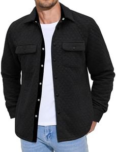 COOFANDY Mens Casual Shirt Jacket Quilted Button Down Jacket Lightweight Shacket Jacket, Black, Medium