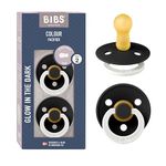 BIBS Colour Glow Pacifiers | Set of 2 BPA-Free Latex Baby Pacifiers | Round Nipple | Made in Denmark (Black Glow | 6-18 Months)