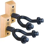 H&S Wall Mount Guitar Holder Hooks with Wood Base - Pack of 2 Wall Hangers for Bass, Electric, & Acoustic Guitars - Wall Mounted Guitar Hanger Stand with Rubber Handles - Guitar Wall Mounters