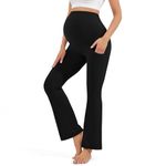 Blisset Women's Maternity Pants with Pockets Over The Belly Pregnancy Bootcut Yoga Pants for Work Casual, 01-black, Medium