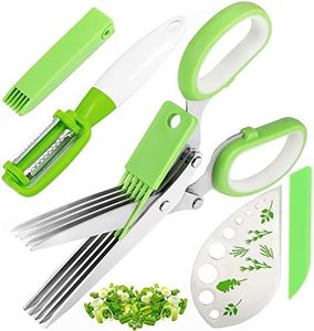 Herb Scissors, Herb Stripper with 5 Blade and Cover, Vegetable Salad Cutter, Stainless Steel Peelers for Kitchen, Chopping Chive, Salad, Collard Greens, Parsley, Multifunction Scissors Set