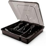 QINOL Silverware Tray with Lid, Utensil Drawer Organizer for Kitchen Countertop Plastic Flatware Organizers and Storage holder 5 Compartments Black