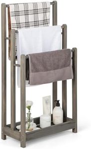 Giantex Freestanding Towel Rack, 3-Bar Solid Wood Hand Towel Drying Stand w/Bottom Storage Shelf, 3-Tier Blanket Ladder Holder w/Anti-toppling Device for Bathroom Laundry Room Balcony (Grey)