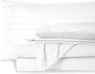 Bedding Begs 100% Organic Bamboo, Soft & Cooling, 4 Pices Bed Sheets(1 Flat Sheet and 1 Fitted Sheet 8" Deep Pocket with 2 Pcs Pillow Cover Set (17"x27") Queen Size White Stripe