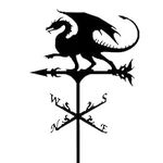 Various Shapes of Stainless Steel Creative weathervane, Black Metal Patio roof Outdoor Decorative weathervane, Outdoor Garden roof Fence weathervane (Dragon)