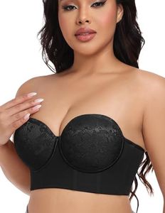 FallSweet Lace Strapless Bustier Bra for Women Underwire Longline Corset Top, Black,44DD