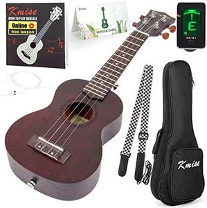 Kmise Beginner Ukulele Kit 4 String Vintage Soprano Ukele Right Hand 21 Inch Hawaiian Ukuleles With Starter Pack ( Gig Bag Tuner Strap String Instruction Booklet ) (KME21S)