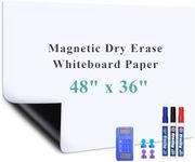 Warasee Magnetic Dry Erase Whiteboard Paper, 48" x 36" with Self Adhesive Whiteboard for Wall, Easy to Write and Clean Dry Erase Board for Kids, Office, Home, with Marker, Magnetic Eraser and Magnets